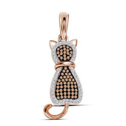 0.25 CTW Red Color Enhanced Diamond Kitty Cat Feline Animal Pendant 10kt Rose Gold