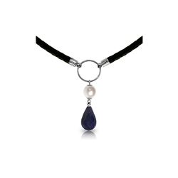 Genuine 10.80 ctw Sapphire & Pearl Necklace 14KT White Gold