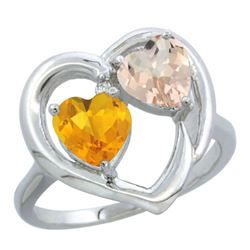 1.91 CTW Diamond, Citrine & Morganite Ring 14K White Gold