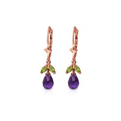 Genuine 3.4 ctw Amethyst & Peridot Earrings 14KT Rose Gold