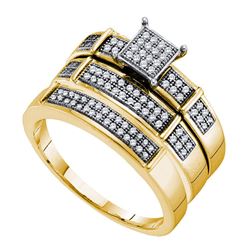 0.30 CTW Diamond Cluster Matching Bridal Wedding Ring 10kt Yellow Gold