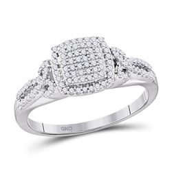 0.33 CTW Diamond Square Cluster Bridal Wedding Engagement Ring 10kt White Gold