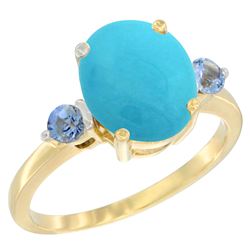 2.64 CTW Turquoise & Blue Sapphire Ring 10K Yellow Gold