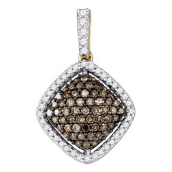0.50 CTW Brown Diamond Square Cluster Pendant 10kt Yellow Gold