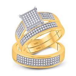 0.60 CTW Diamond Square Matching Bridal Wedding Ring 10kt Yellow Gold