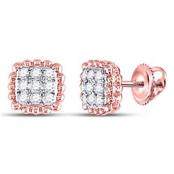 0.24 CTW Diamond Beaded Square Frame Cluster Earrings 10kt Rose Gold