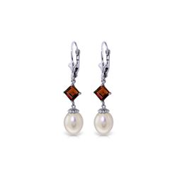 Genuine 9.5 ctw Pearl & Garnet Earrings 14KT White Gold