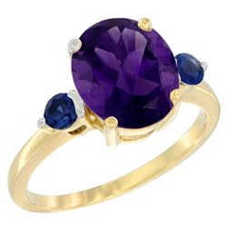 2.64 CTW Amethyst & Blue Sapphire Ring 14K Yellow Gold