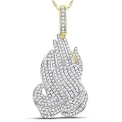 1.60 CTW Diamond Praying Hands Charm Pendant 10kt Yellow Gold