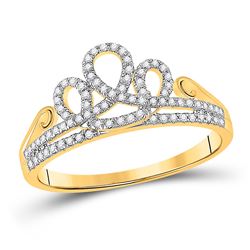 0.20 CTW Diamond Crown Tiara Fashion Ring 10kt Yellow Gold