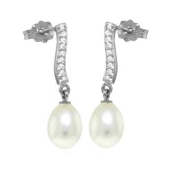 Genuine 8.28 ctw Pearl & Diamond Earrings 14KT White Gold