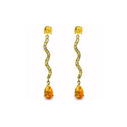 Genuine 4.35 ctw Citrine & Diamond Earrings 14KT Yellow Gold