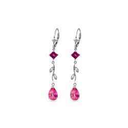 Genuine 3.97 ctw Pink Topaz & Diamond Earrings 14KT White Gold