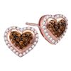 Image 1 : 0.48 CTW Brown Diamond Heart Cluster Screwback Earrings 10kt Rose Gold
