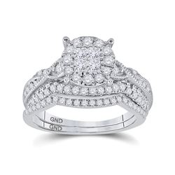 0.99 CTW Diamond Bridal Wedding Engagement Ring 14kt White Gold