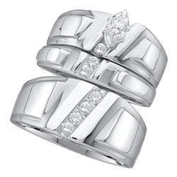 0.25 CTW Diamond Solitaire Matching Trio Wedding Bridal Set 1/4 Cttw 10kt White Gold