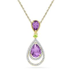 1.50 CTW Oval Lab-Created Amethyst Diamond Teardrop Pendant 10kt Yellow Gold