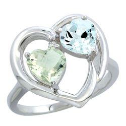 2.61 CTW Diamond, Green Amethyst & Aquamarine Ring 10K White Gold