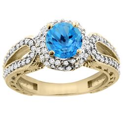 1.50 CTW Swiss Blue Topaz & Diamond Ring 14K Yellow Gold