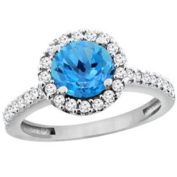 1.38 CTW Swiss Blue Topaz & Diamond Ring 14K White Gold