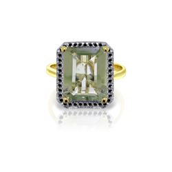 Genuine 5.8 ctw Green Amethyst & Black Diamond Ring 14KT Yellow Gold