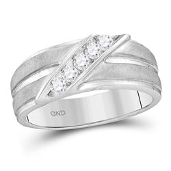 0.27 CTW Diamond Diagonal Row Ridged Matte Wedding Ring 10kt White Gold