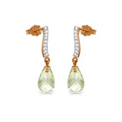 Genuine 4.78 ctw Green Amethyst & Diamond Earrings 14KT Rose Gold