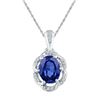 Image 1 : 1.73 CTW Oval Lab-Created Blue Sapphire Solitaire Diamond Pendant 10kt White Gold