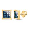 Image 1 : 0.11 CTW Blue Color Enhanced Diamond Square Kite Cluster Earrings 10kt Yellow Gold