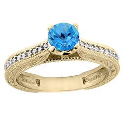 0.71 CTW Swiss Blue Topaz & Diamond Ring 14K Yellow Gold