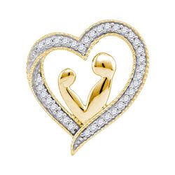 0.10 CTW Diamond Heart Mother Child Embrace Pendant 10kt Yellow Gold