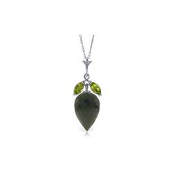 Genuine 12.75 ctw Black Spinel & Peridot Necklace 14KT White Gold