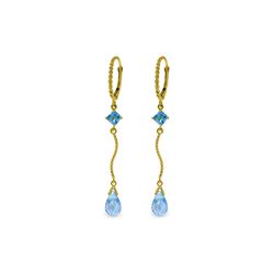 Genuine 3.5 ctw Blue Topaz Earrings 14KT Yellow Gold