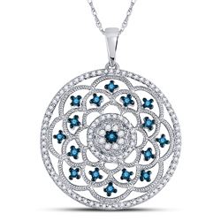 0.50 CTW Blue Color Enhanced Diamond Circle Pendant 10kt White Gold