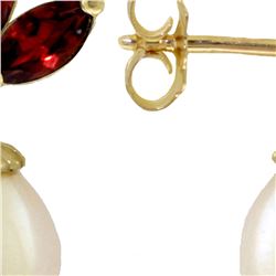 Genuine 9.5 ctw Garnet & Pearl Earrings 14KT White Gold