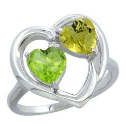 2.61 CTW Diamond, Peridot & Lemon Quartz Ring 14K White Gold