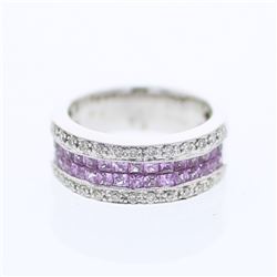 1.54 CTW Pink Sapphire & Diamond Ring 18K White Gold