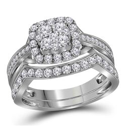 0.99 CTW Diamond Cluster Bridal Wedding Engagement Ring 14kt White Gold