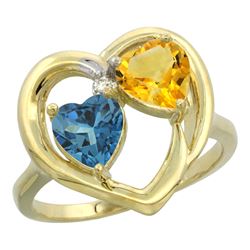 2.61 CTW Diamond, London Blue Topaz & Citrine Ring 14K Yellow Gold