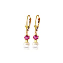 Genuine 2.7 ctw Pink Topaz & Pearl Earrings 14KT Yellow Gold