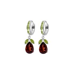 Genuine 14.3 ctw Garnet & Peridot Earrings 14KT White Gold