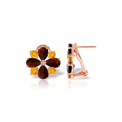 Genuine 4.85 ctw Garnet & Citrine Earrings 14KT Rose Gold