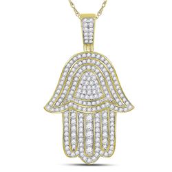 1.80 CTW Diamond Hamsa Hand Charm Pendant 10kt Yellow Gold