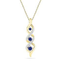 0.31 CTW Lab-Created Blue Sapphire Cascading 3-stone Pendant 10kt Yellow Gold