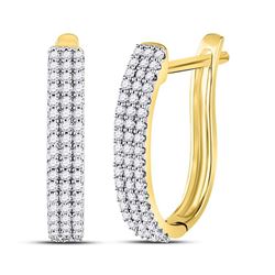 0.25 CTW Diamond Triple Row Hoop Earrings 10kt Yellow Gold