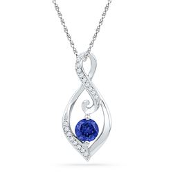 0.09 CTW Lab-Created Blue Sapphire Solitaire Diamond Pendant 10kt White Gold