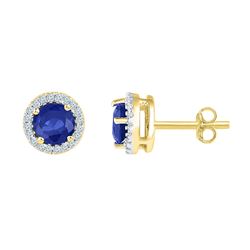 1.50 CTW Lab-Created Blue Sapphire Diamond Stud Earrings 10kt Yellow Gold