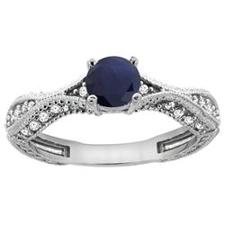 0.85 CTW Blue Sapphire & Diamond Ring 14K White Gold