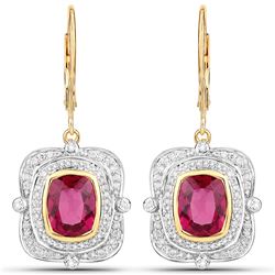 4.4 ctw Rubellite & Diamond Earrings 14K Yellow Gold