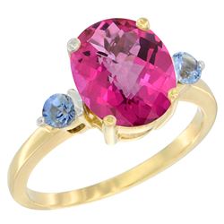 2.64 CTW Pink Topaz & Blue Sapphire Ring 10K Yellow Gold